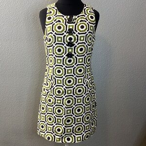 Chic Olive Geometric Linen Vintage Mini Dress Size 4